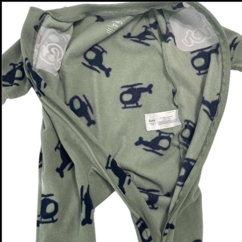 Carter's Green Helicopter Print Footie Fleece PJ’S - Picture 6 of 8